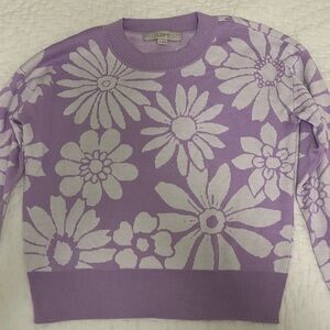 LOFT Women's Lavender Floral Crew Neck Sweater